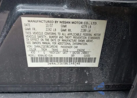 2008 Nissan Altima 2.5 S z USA, uszkodzony, nr VIN 1N4AL21E58C149246